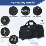 HanTrip Carry on Duffel Bag Foldable Duffle Bags for Travel, Under Seat Personal Item Bags for Airplanes, Weekender Overnight Mens Travel Tote Bag for Women Small Softside Carry on Luggage (Black)