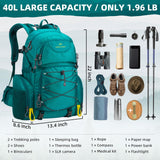 Maelstrom Hiking Backpack,40L Waterproof Camping Backpack,Men Women Packable Hiking Daypack with Rain Cover,Lightweight Travel Backpack-Green