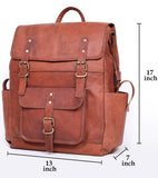 17-inch Brown Mens Leather Backpack Large Vintage Laptop Backpack Leather Bookbag Travel Rucksack For Work, Hiking, Business, & Daily Use Shoulder Bag