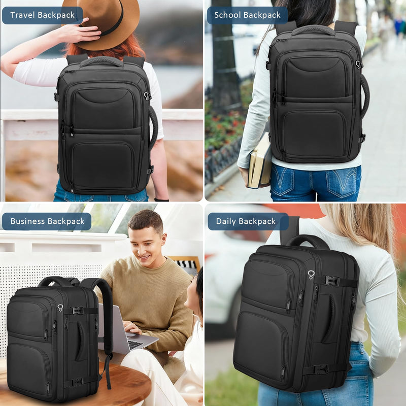 Fxcelets Travel Backpack, Expandable Carry on Backpack for Men, TSA 17.3 inch Laptop Bag Flight Approved, Lightweight Business Luggage Bag, Travel Gifts for Men Women, Black