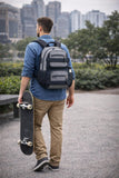Eastsport Travel Skateboard Backpack Double Strap Laptop Bag Multi-Sport Design for Men and Women, Graystone Chambray