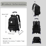 GRUOTEIS Black Rolling Backpack for Boys Middle Junior School Kids, Boys Backpack with 6 Wheels, Black