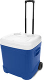Igloo Ice Cube Wheeled Roller Cooler, White/Blue, 60 Qt
