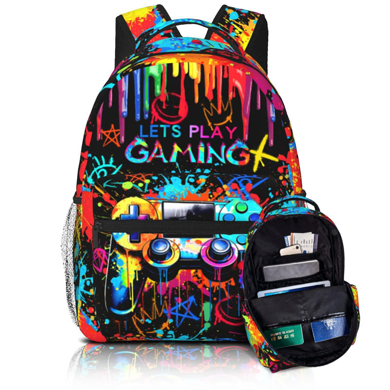 Video Game Backpack for Boys School Backpack for Kids Boys Girls Game Bookbag for Children Teens Elementary Middle School Students Bookbag Ages 6-18 Adjustable Large Capacity Gaming Backpacks