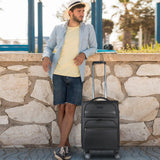 KROSER Softside Expandable Carry On Luggage with Front Business Pockets，20 Inch Suitcases with Spinner Wheels & Built-in TSA Lock, Durable Suitcase Rolling Luggage with USB Port, Black