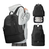 BJLFS Small Black Gym Backpack for Women Men, Waterproof Gym Track Bag with Expandable Shoe Compartment, Lightweight Mini Casual Daypack Sports Back Pack for Travel Hiking Dance Yoga Fitness Track