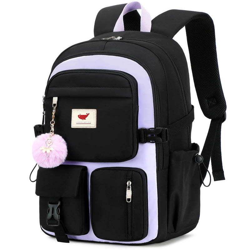 Laptop Backpack 15.6 Inch Kids Elementary Middle High School Bag College Backpacks Anti Theft Travel Back Pack Large Bookbags for Teens Girls Women Students (Black Purple)