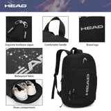 HEAD Waterproof Travel Backpack for Men, Lightweight 15.6 Inch Laptop Backpack with Shoes Compartment, Casual Daypack College Backpacks with 8 Pockets for Overnight/Sports Gym/Work/Fitness