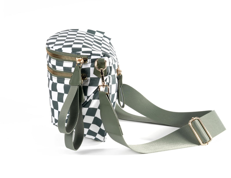 Spacious Checkered Nylon Crossbody Bag Bum Bag Checkered Handbags Wallets for Women (Beans green checkered)