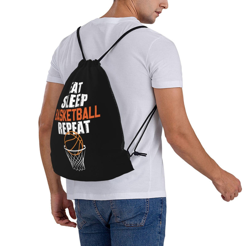 AIMASTZ Eat Sleep Basketball Repeat Unisex Drawstring Backpack Bag Sport Gym Swim Travel Sackpack