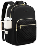 LOVEVOOK Laptop Backpack for Women with Giant Tumbler Holder 15.6 inch,Designer Travel Backpack Laptop Bag College Backpack,Quilted Work Nurse Teacher Backpack Purse Computer Bag Casual Daypack, Black