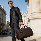 Modoker Leather Garment Bag for Travel – 2-in-1 Carry-On Suit Bag & Weekender for Men and Women – Wedding Luggage with Shoe Compartment & Shoulder Strap – Ideal for Business Trips,Brown