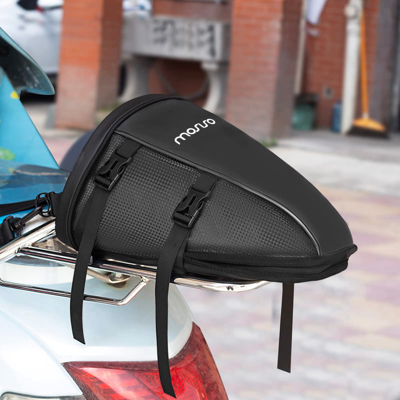 MOSISO Motorcycle Tail Bag Multifunctional Waterproof Polyester Storage Saddle Bag, 10L Outdoor Sports Motorbike Rear Seat Light Tank Handbag Tool Carry Pouch with Shoulder Strap, Black