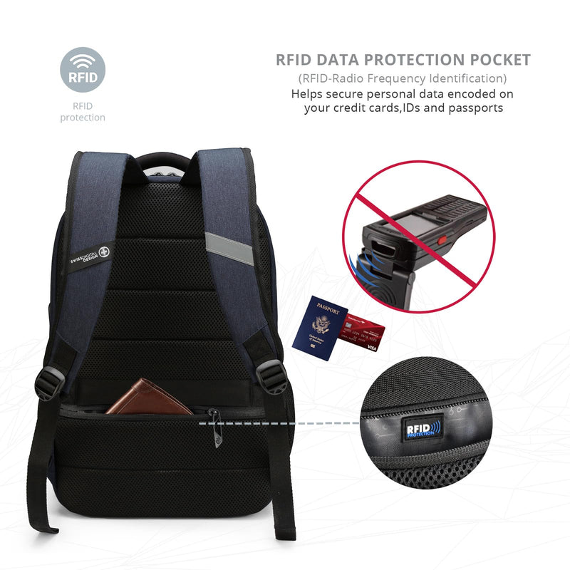 Swissdigital Design Travel Laptop Backpack for Men and Women, Business Backpack with USB Charging Port for Fits 16 Inch Notebook, Blue | SD1670-12