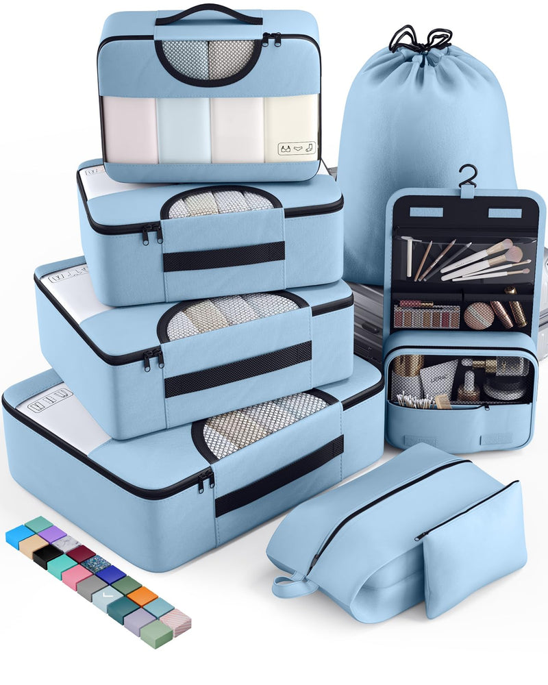 Veken 8 Set Packing Cubes for Travel Essentials, Suitcase Organizer Bags in 4 Sizes, Carry-On Luggage Accessories with Large Laundry & Hanging Toiletry Bag, Must-Have for Airplane, Road Trip & Camping