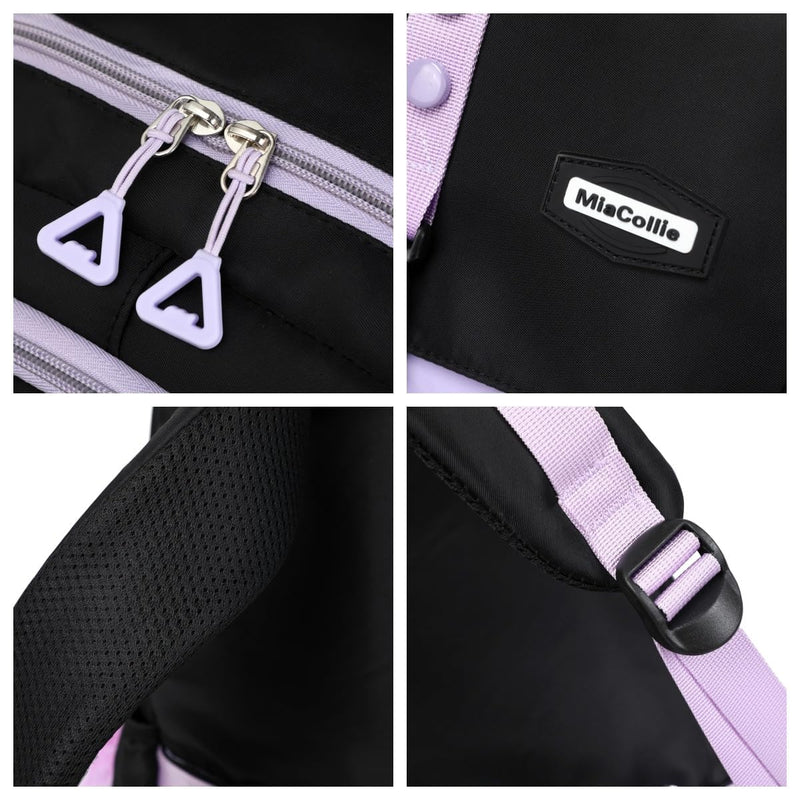 Miacollie Girls Backpack with Lunch Box and Pencil,Travel Daypack Cute backpack for Teens Girls Women Students (Black & Purple)