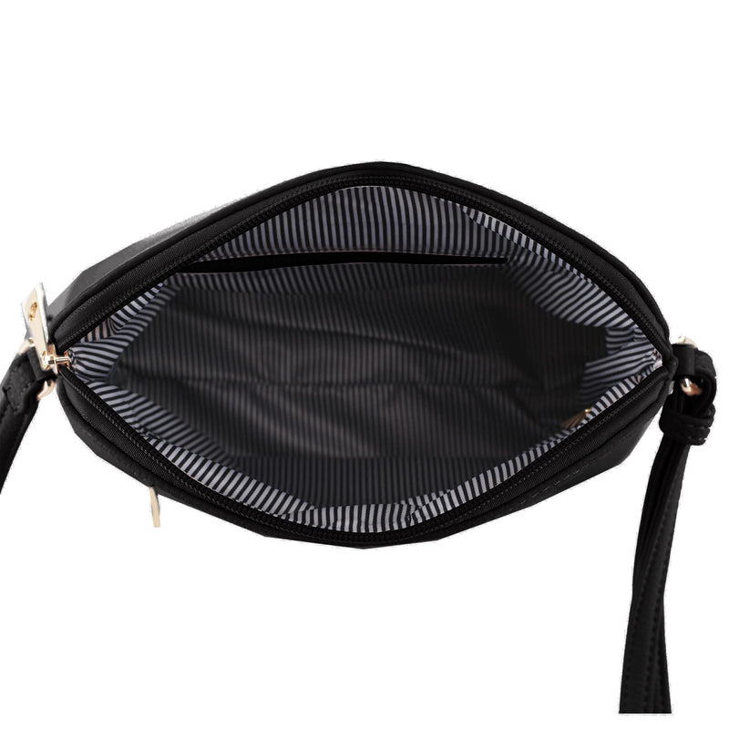 SG SUGU Lunar Lightweight Medium Dome Crossbody Bag Shoulder Bag with Double Tassels | Zipper Pocket | Adjustable Strap|Black