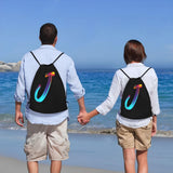 Pazacon Drawstring Bags Initial Drawstring Backpack Sackpack Black Draw String Cinch Bags for Sports, Gym, Travel, Swimming, Beach, Camping, Rainbow Letter J
