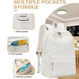 Bluboon School Backpack for Teen Girls Women Laptop Backpack College Bookbags Middle School Travel Work Commuter Back Pack(Solid Beige)