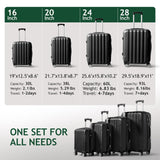 Karl home 4 Piece Luggage Sets Travel Suitcase, Large Capacity Lightweight Luggage Sets with TSA Lock & Spinner Wheels, for Business Trip School Starts (16"/20"/24"/28"), Black