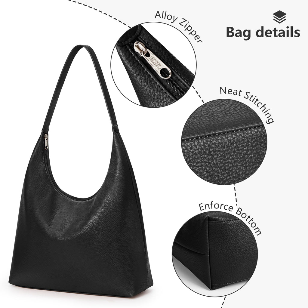 KALIDI Casual Tote Bag Vegan Leather Hobo Zipper Work Bag Weekender Shoulder for Women Shoulder Travel Purse