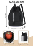 U.helper Waterproof Gym Drawstring Backpack, Sports Sack with Shoes Compartment & Wet Pockets for Ball/Beach/Swim Training (Black)