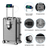 TIYFIY 20 Inch Carry on Luggage with Cup Holder, Airline Approved 22x14x9 Aluminum Frame PC Hard Shell Suitcase, 360° Spinner Wheels, TSA Lock for Short Trips and Business Travel