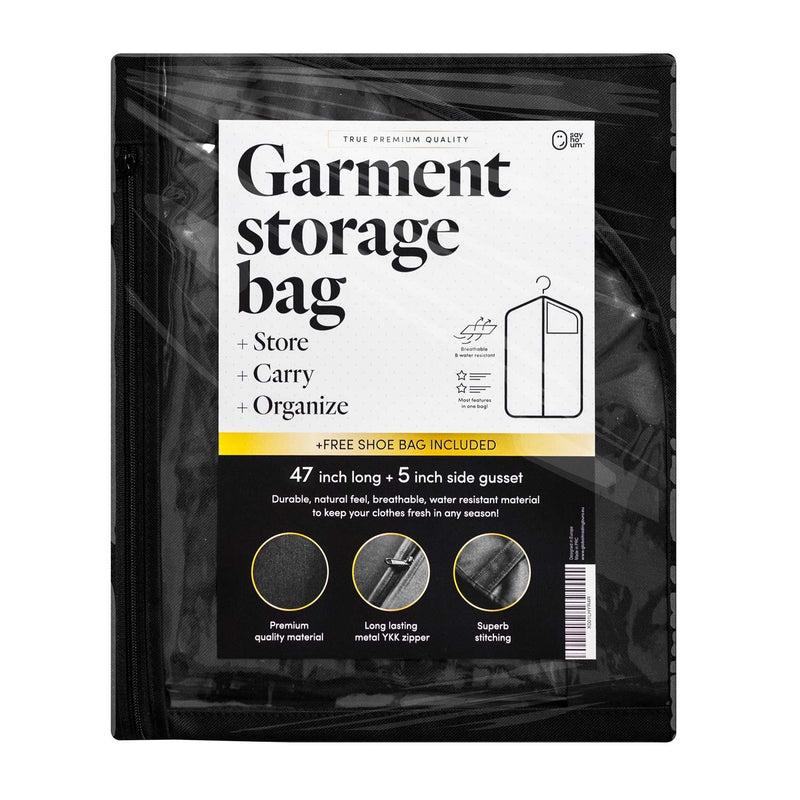 Luxury Storage Garment Bag for Men Suit, Long Women Dress, Tuxedo, Uniform | 47 Inch + 5 Inch Side Gusset | Hanging, Breathable, Foldable Clothes Cover and Protector