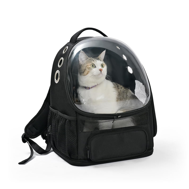 Amazon Basics Pet Carrier Backpack for Small Cats & Dogs, Collapsible Travel Carrier with Bubble Window & Breathable Mesh, Foldable for Travel, Black