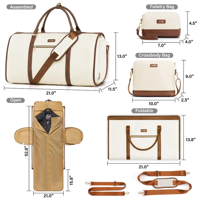 Coolife Garment Bag Travel Foldable Garment Duffel Bag Carry On Weekender Bag Suit Bag Dress Bag Convertible for Hanging Clothes Overnight Bag for Women Men Business Travel 3 Piece Set