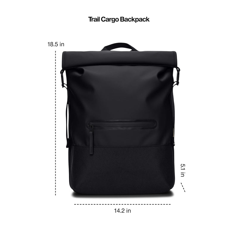 RAINS Trail Rolltop Waterproof Backpack – Black Rolltop Urban Daypack Water Resistant Water Repellent Minimalist Design for Men & Women – 2 Year Warranty