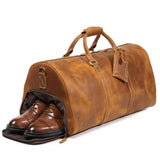 Luokir Mens Leather Weekend Bag Classic Leather Travel Duffel Bags YKK Zipper with Shoes Compartment Sports Vintage Travel Luggage Overnight Duffle Bags (Vintage Brown, 22 Inch)
