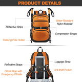 Seektop 40L Foldable Hiking Backpack for Women Men Lightweight Packable Travel Backpack Carry on Flight Approved for Outdoor Camping Sport Leisure (Orange)