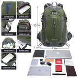 FENGDONG 40L Waterproof Lightweight Hiking,Camping,Travel Backpack for Men Women (green)