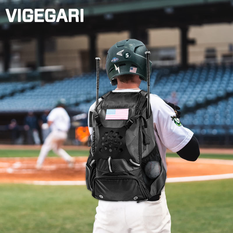 VIGEGARI Youth Baseball Backpack - Adults Bat Bag, Softball Equipment & Accessories Holder for Bat, Glove, Helmet, Shoes