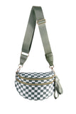 Spacious Checkered Nylon Crossbody Bag Bum Bag Checkered Handbags Wallets for Women (Beans green checkered)