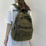 GAMLFL Military Green Canvas Backpack for Women & Men Retro Aesthetic Rucksack Basic Backpack for High School/College Students Travel Laptop Bag