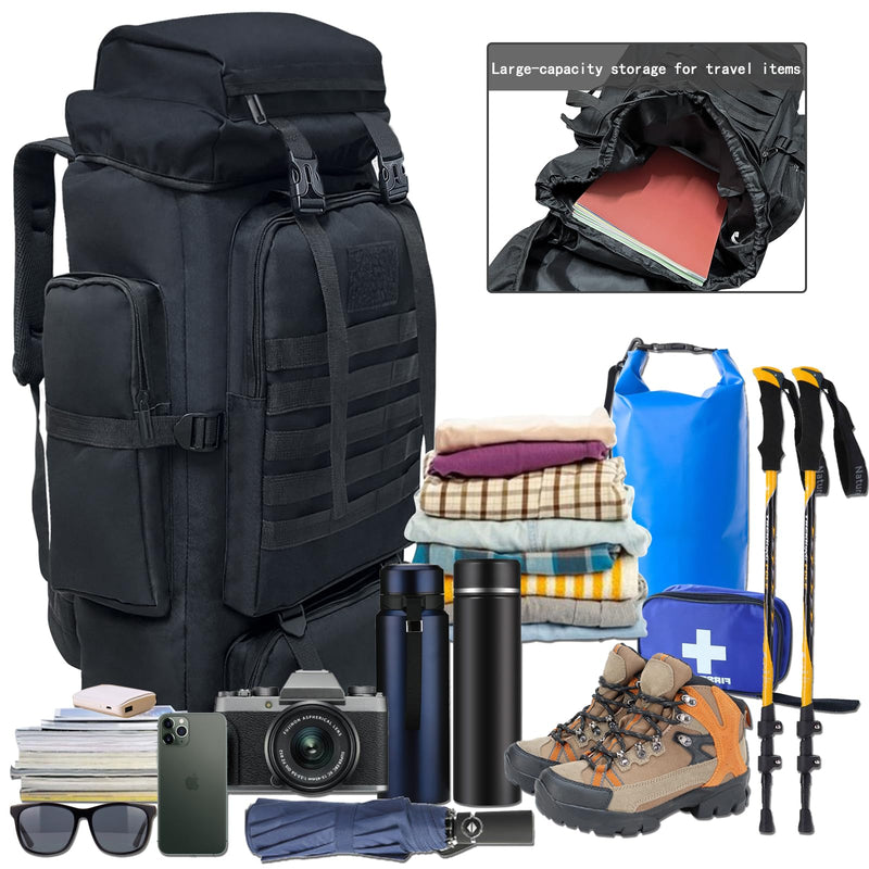 Ogetok 80L Hiking Backpack Camping Rucksack, 80 liters Large Capacity Outdoor Knapsack Travel Climbing Mountaineering Carry On Backpack Bag, Trekking Backpacking for Men Women, Black