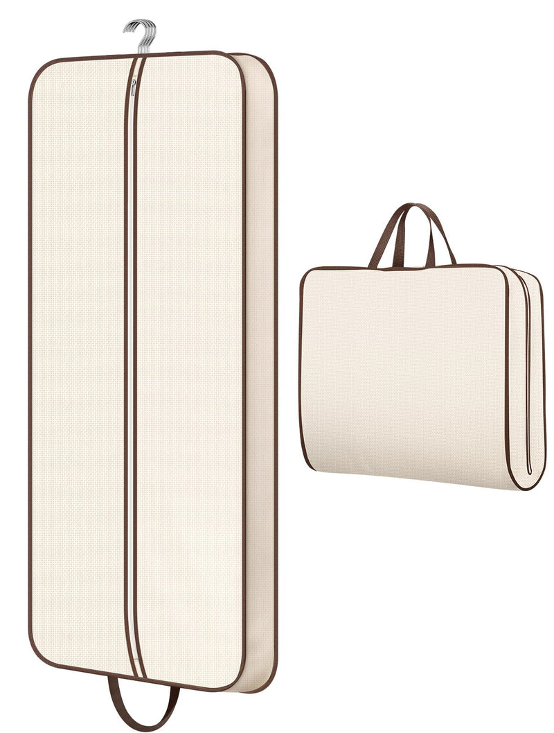 MISSLO 60" Foldable Garment Bags for Travel for Women Dress Bags for Gowns Long Hanging Bag for Closet Storage Dress Protector Bag for Gowns, Suits, Coats, Beige