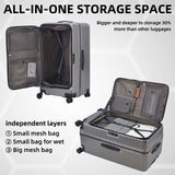 Kaleenie 29 Inch Aluminum Checked Luggage with Side Opening Zipper, 40 * 37 * 77cm, 113L, Lightweight Hardshell ABS+PC Suitcase with TSA Lock, 360° Universal Wheels, Dark Gray