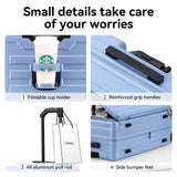 ROAMING 24 Inch Checked Luggage TOP Opening Rolling Suitcase PC hard sided luggage with Spinner Wheels Cup Holder Tsa Lock Specially Designed Ergonomic Pull Rod Handle for Travel Woman Men Blue