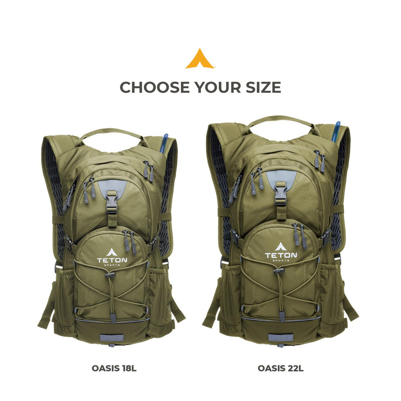 Teton Oasis Hydration Backpack – Lightweight Water Pack with Bladder for Hiking, Running, Cycling, Biking – 18L/22L Sizes – Sewn-in Rain Cover – Fits Men and Women