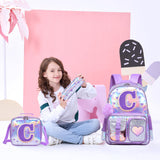 Meetbelify Backpack for Girls Backpacks with Lunch Box Pencil Case for Elementary Student Kids School Travel Bag for Girls Ages 6-8 Years Old Purple C