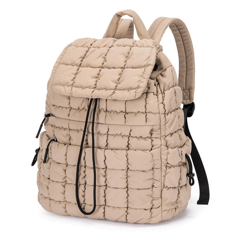 CLUCI Puffy Quilted Backpack for Women, Casual Lightweight Daypack for Women Travel (Khaki)
