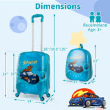 Goplus 2 PCS Kids Luggage, 13" & 16" Carry-on Suitcase w/Spinner Wheels, Telescopic Handle, Hard Shell Rolling Trolley Luggage for Toddler Boys Girls Travel, Airline Approved (Blue, Racing Car)