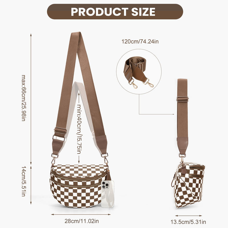 Checkered Crossbody Bum Bags for Women Nylon Checkered Purse Checkerboard Fanny Pack (A03 caramel)