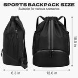 dulvus Sports Drawstring Gym Bag, Waterproof Drawstring Backpack with Side Mesh Pockets, Sport Bag with Shoes Compartment for Women Men - Black