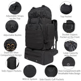Lizbin Hiking Backpack, 80L Molle Military Tactical Rucksack, Camping Backpack with Shoe Compartment, Lightweight Rucksack for Men, Water Resistant Hiking Daypack Survival Bag Hiking Bag (Black)