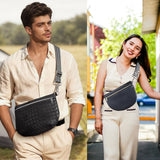 Eliaukly Woven Belt Bag for Women - Black Leather Crossbody Fanny Pack with Adjustable Strap,Fashion Bum Bag Sling Purse,Versatile Waist Pack for Daily & Travel(B-Black)