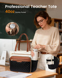 LOVEVOOK Teacher Tote Bag with Accordion File Pocket, Soft PU Leather Work Briefcase Quilted Laptop Bag with Large Cup Holder
